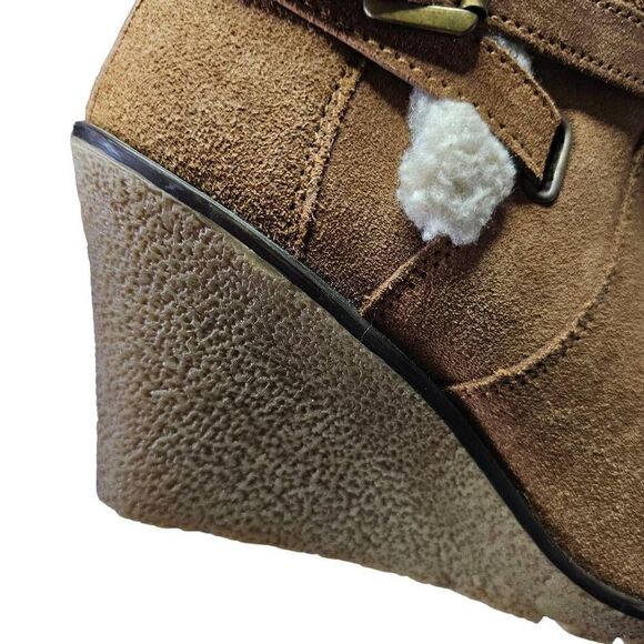 Skechers 48695 Boot Suede Leather Faux Fur Lining Wedge Size 9.5 - Picture 5 of 14